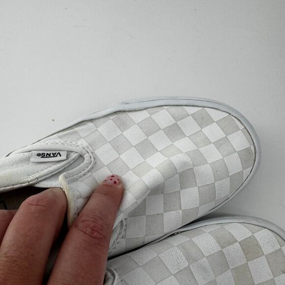 Vans Classic Checkerboard Slip On All White Canvas Skate Shoes M 5.5/ W 7 - Picture 13 of 13